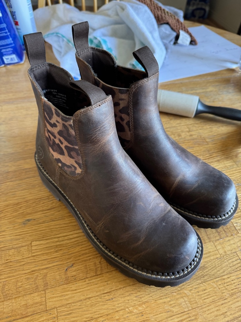 Ariat Brown Leather Chelsea Ankle Boots with Leopard Elastic